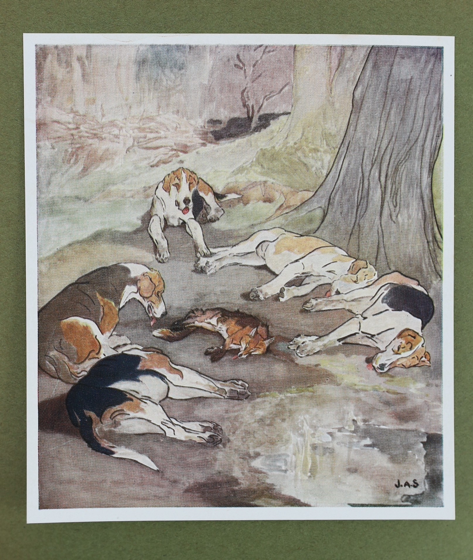Mills, John - The Life of a Foxhound, illustrated by J.A. Shepherd, 8vo, vellum gilt, with 8 tipped-in colour plates, Hodder and Stoughton, London, c. 1921 and Partridge, John - Merlinus Liberatus: Being and Almanack for